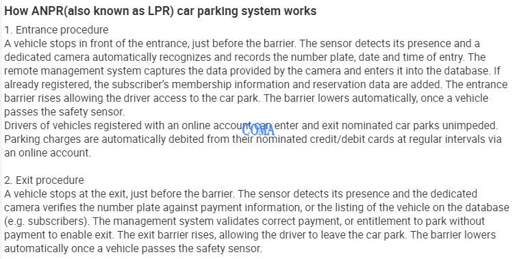 ANPR parking specification ANPR parking specification