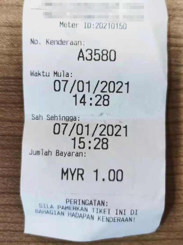 Parking meter receipt